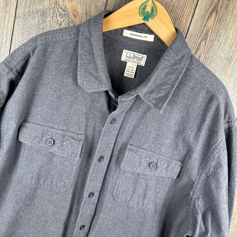 L.L. Bean Chamois Cloth Shirt Traditional Fit Mens XXL Charcoal Gray Long Sleeve